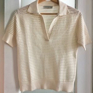 Everlane Cotton-Merino Polo Open Stitch Top in Bone Size Small